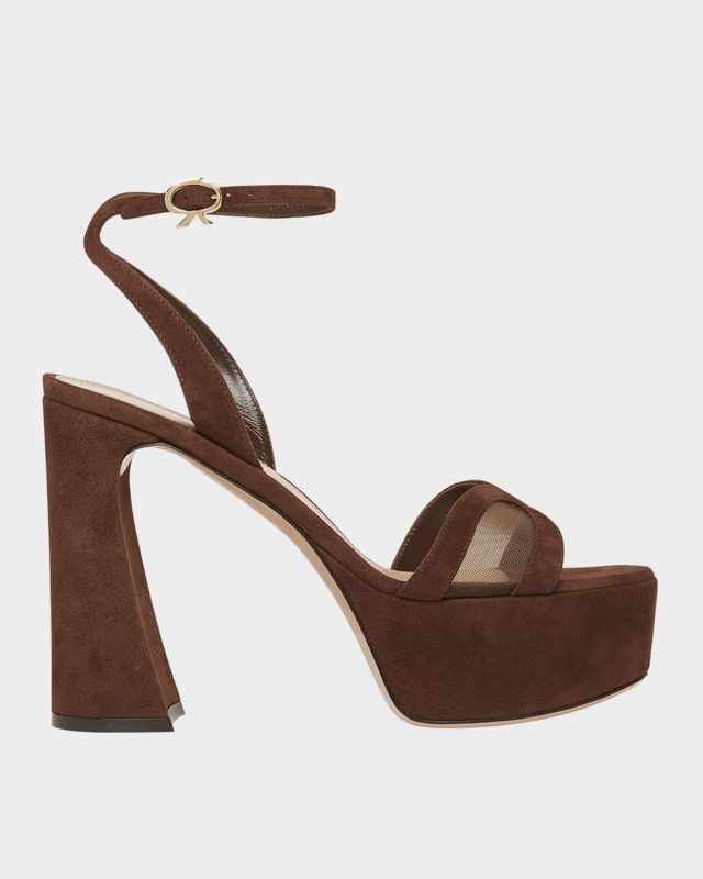 Suede Mesh Platform Sandals